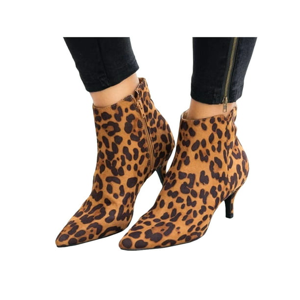 Women Mid Kitten Heel Ankle Boots Ladies Pointy Toe Zipper Booties Chelsea Shoes